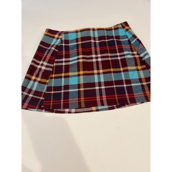 Urban Outfitters Burgundy Plaid Mini Skirt M-M Cotton Blend Pleated Design - Picture 1 of 7